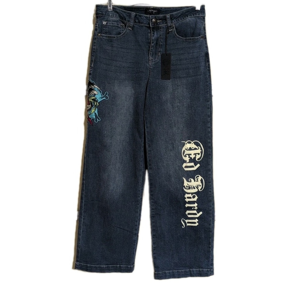Ed Hardy Y2K '90s Wide Leg Embroidered Logo Jeans 28 NWT streetwear